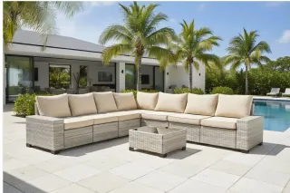 Rinconera de jardín gris y beige