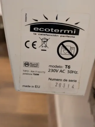 Emisor Térmico Ecotermi T6 - 750W