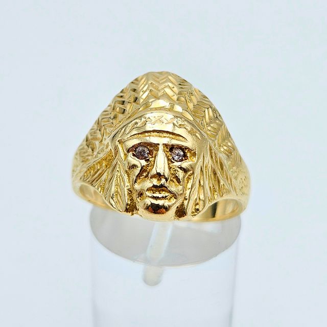 Anillo de Oro 18K, Indio, Cacique, 8,02gr, T-22