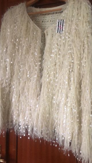 Chaqueta blanca flecos nueva
