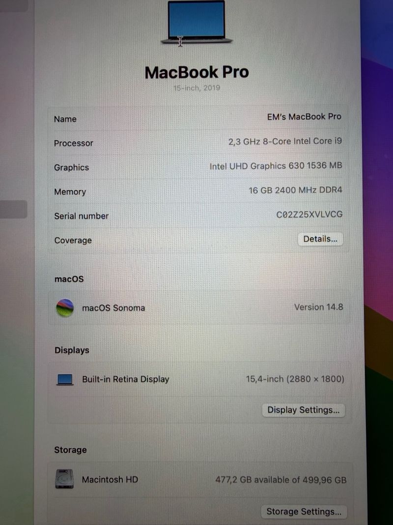 MacBook Pro 15” 2019 i9 16GB RAM 500GB SSD afbeelding 6