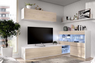 Mueble de Salón Tv Leds Rinconero. Blanco Brillo