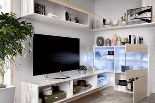 Mueble de Salón Tv Leds Rinconero. Blanco Brillo