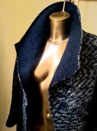 Cappotto lana bouclé tg.44 blu/grigio