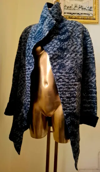 Cappotto lana bouclé tg.44 blu/grigio