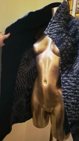 Cappotto lana bouclé tg.44 blu/grigio