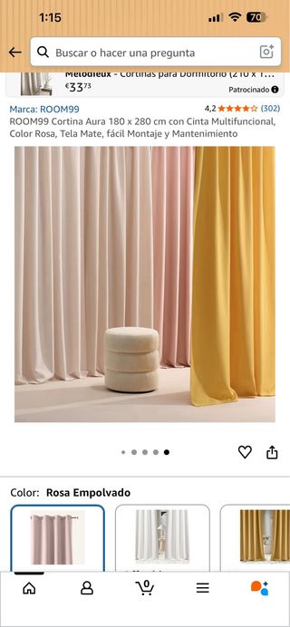 Cortina ROOM99 Aura 180x280 cm Rosa