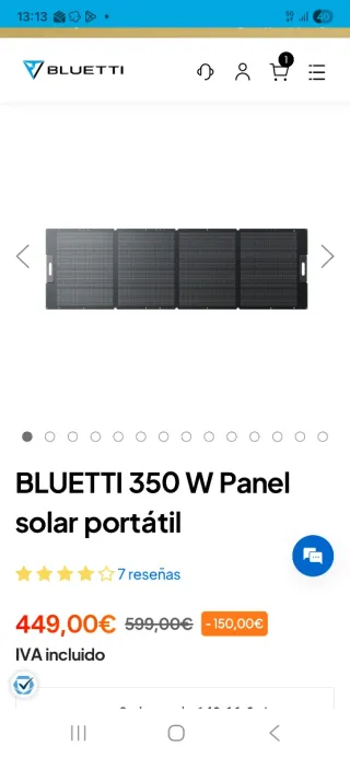 Panel Solar Portátil Bluetti 350W