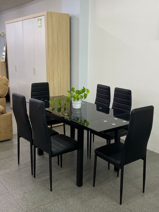 Mesa extensible negra comedor 6 sillas nuevo