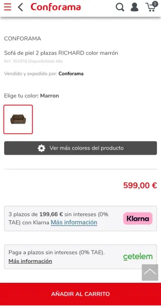 Sofá de piel 2 plazas Conforama M-Richard