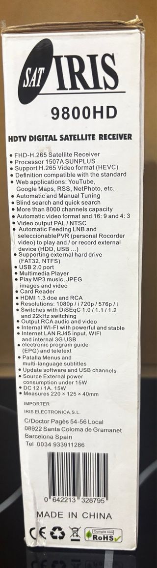 Decodificador Satélite Iris 9800HD (Sin Mando)
