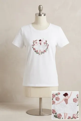 Camiseta blanca bordada cesta flores
