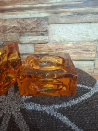 Mechero y Cenicero Vintage Cristal Ámbar