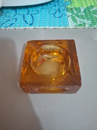 Mechero y Cenicero Vintage Cristal Ámbar