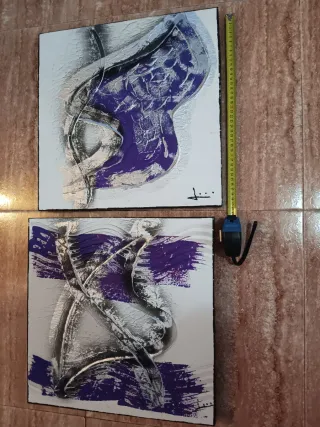 Cuadro abstracto púrpura y plata