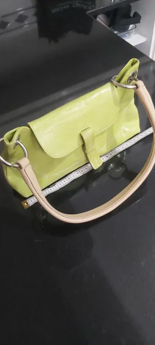 Bolso Piel Vintage Verde y Beige