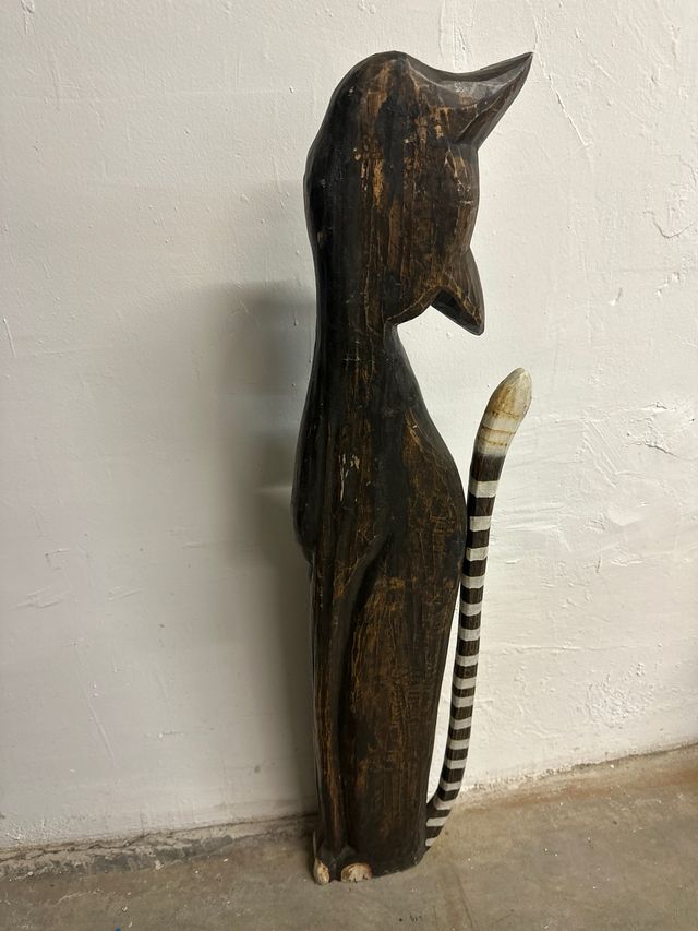 Figura Gato Decorativo Madera Tallada