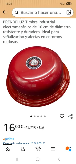 Timbre Industrial Rojo 220V AC