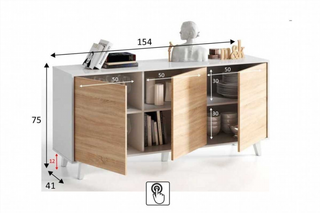 Aparador Nórdico 3 Puertas, Blanco Brillo y Roble