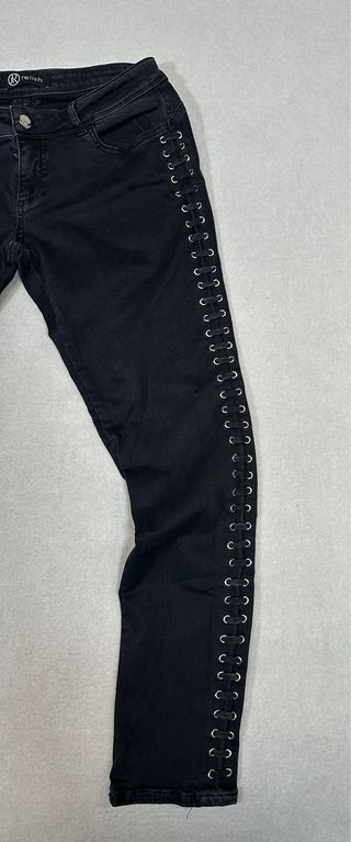 Jeans negros lace up biker Y2K slim vintage “S”