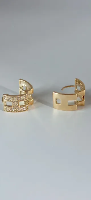 Pendientes Aro Dorados con Esmalte Blanco