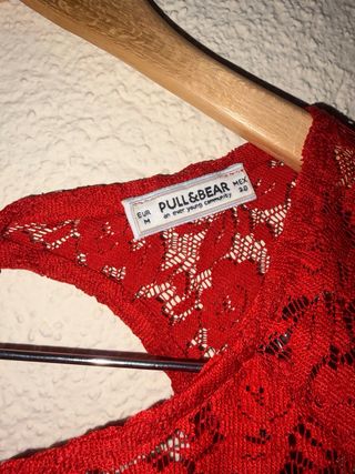 Camiseta roja encaje transparencias S