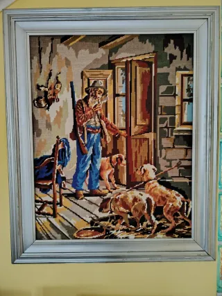 Quadro a mezzo punto con scena di caccia