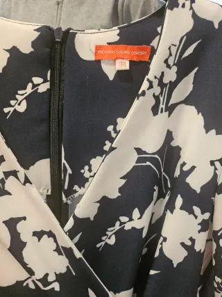 Vestido floral negro y beige