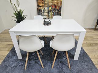 Mesa Comedor Blanca 140cm + 4 Sillas