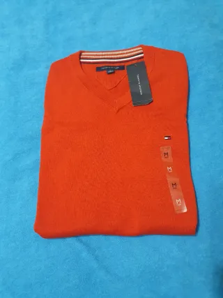 Jersey Tommy Hilfiger cuello pico naranja Talla M