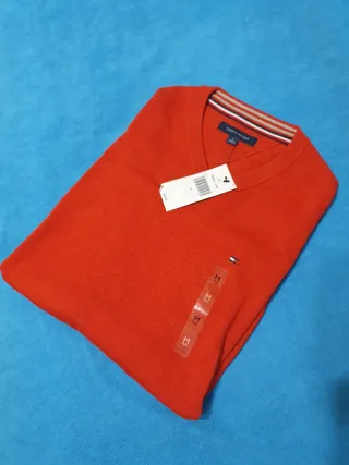 Jersey Tommy Hilfiger cuello pico naranja Talla M