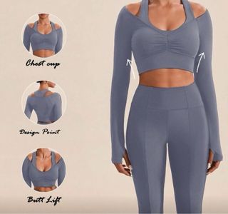 Top deportivo manga larga gris azulado Talla XS