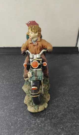 Figura decorativa moto vintage niños y perro