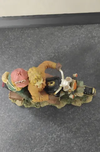 Figura decorativa moto vintage niños y perro