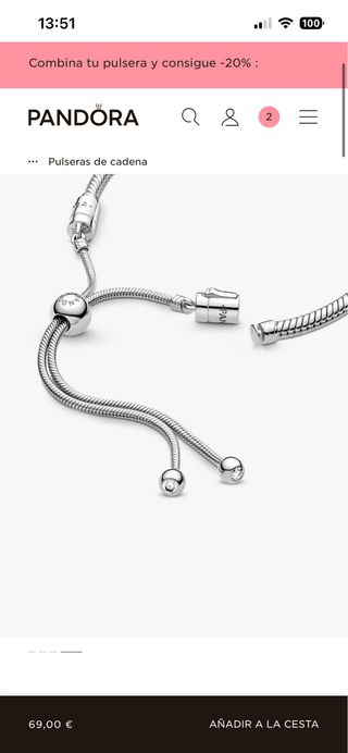 Pulsera Pandora Plata Ajustable