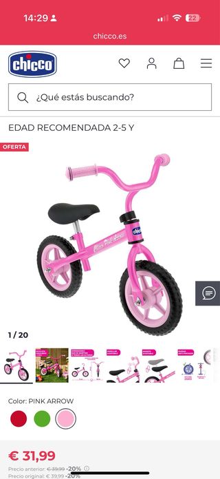 Bici de equilibrio rosa Chicco