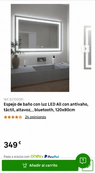 Espejo LED Táctil Bluetooth Antivaho 120x80