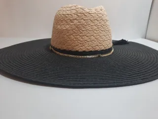 Sombrero de ala ancha mujer negro y beige