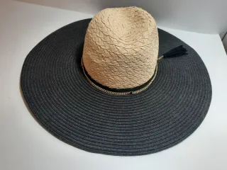 Sombrero de ala ancha mujer negro y beige