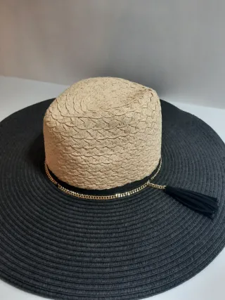 Sombrero de ala ancha mujer negro y beige