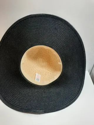 Sombrero de ala ancha mujer negro y beige