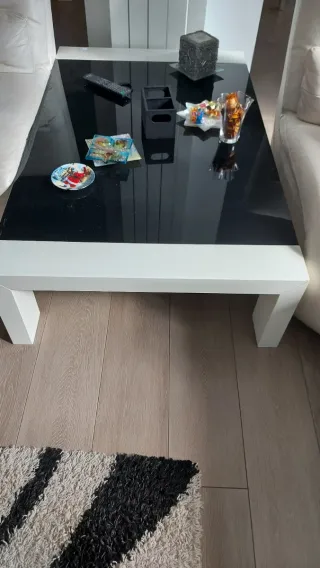 Tavolino Vetro e Legno Bianco Nero