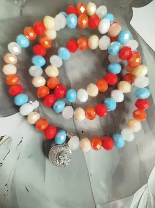 Pulsera Cristal Multicolor Colgante Plata