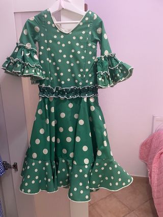 Vestido Flamenca Niña Verde Lunares  Talla 2