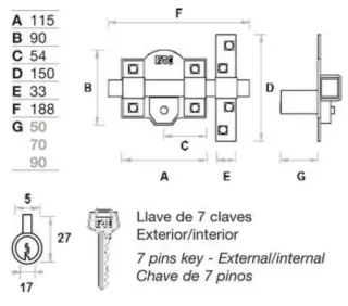 Cerrojo Seguridad 303-T 115 Niquelado