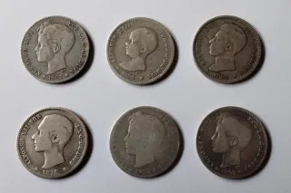 Lote 6 monedas plata Alfonso XII y XIII