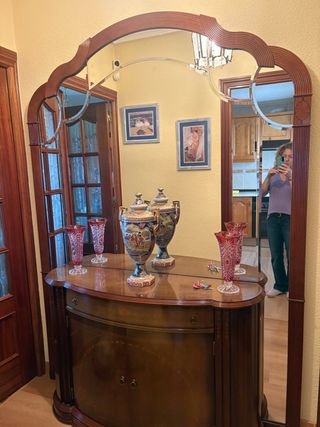 Recibidor madera maciza con espejo