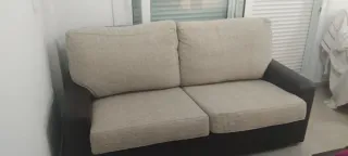 Sofá 2 plazas cama de piel y tela beige/marrón