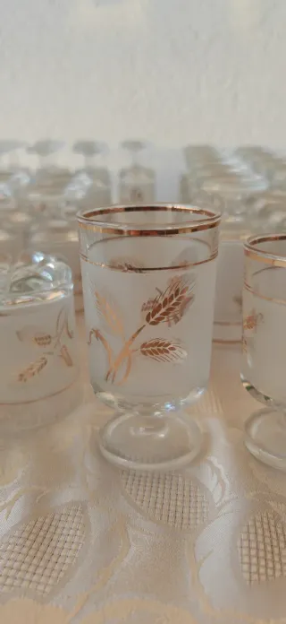 Set 6 Bicchieri Spiga Vetro Oro Vintage Anni '70