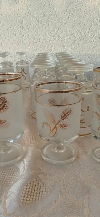 Set 6 Bicchieri Spiga Vetro Oro Vintage Anni '70